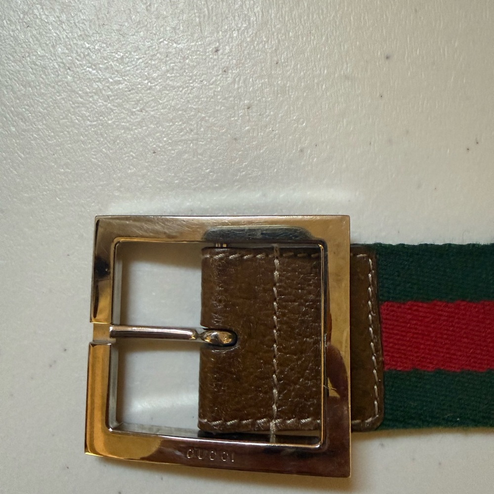 Gucci Brown Leather Belt with Green and Red Web Stripe & Gold Buckle